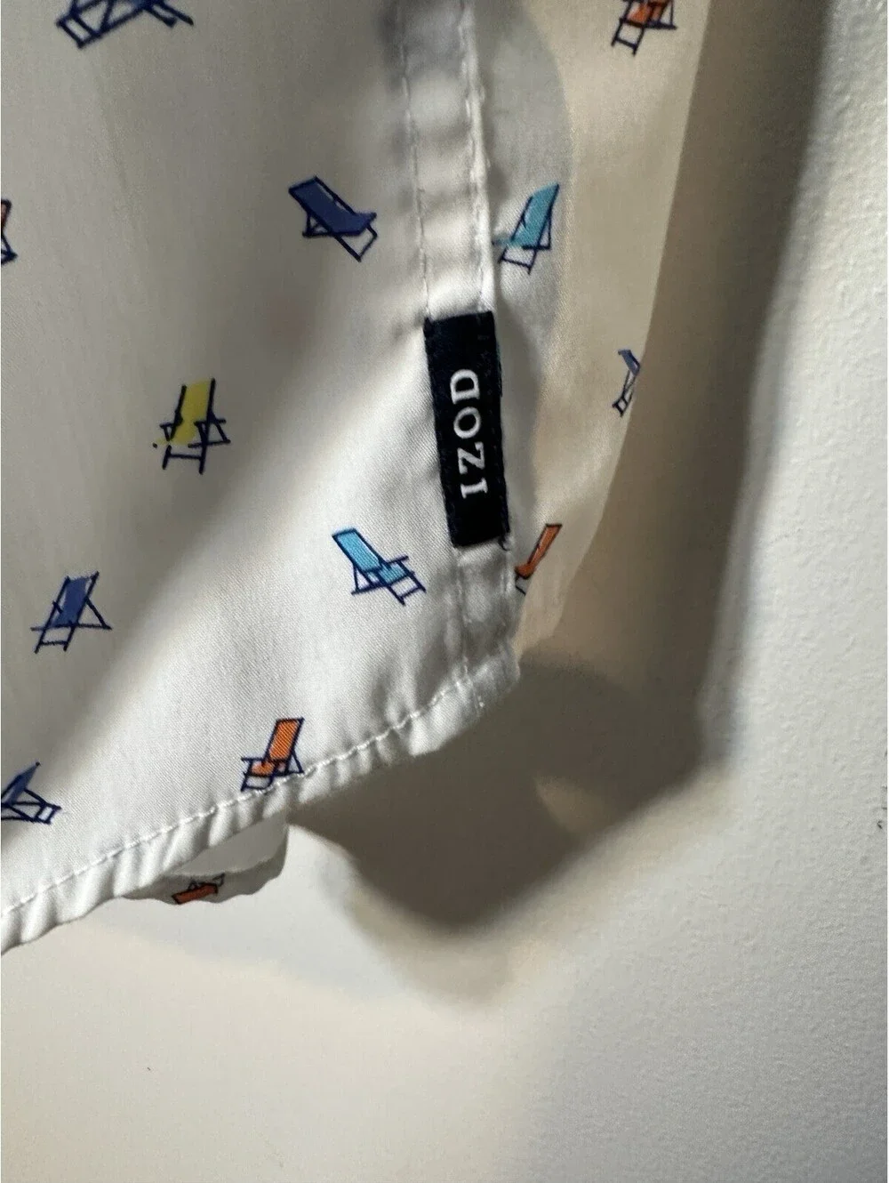 Men’s Izod White Short Sleeve Lightweight Coastal Beach Chair Print Shirt 4XL